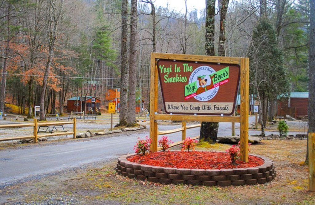 Sign at entrance to Yogi in the Smokies Campground