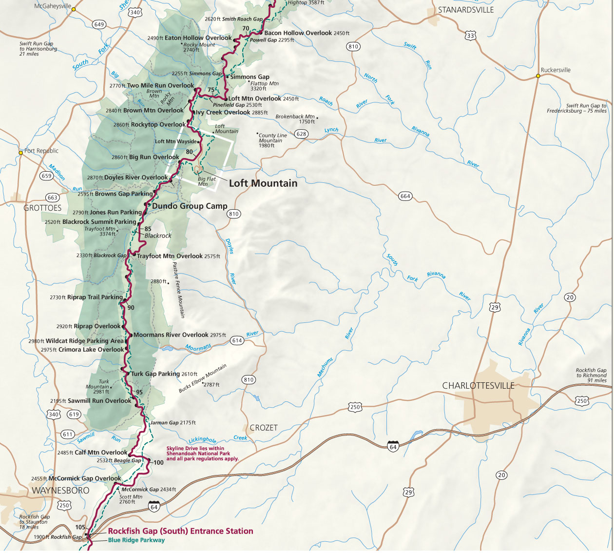 Shenandoah National Park Camping Map Shen-Map-South - The Rv Atlas