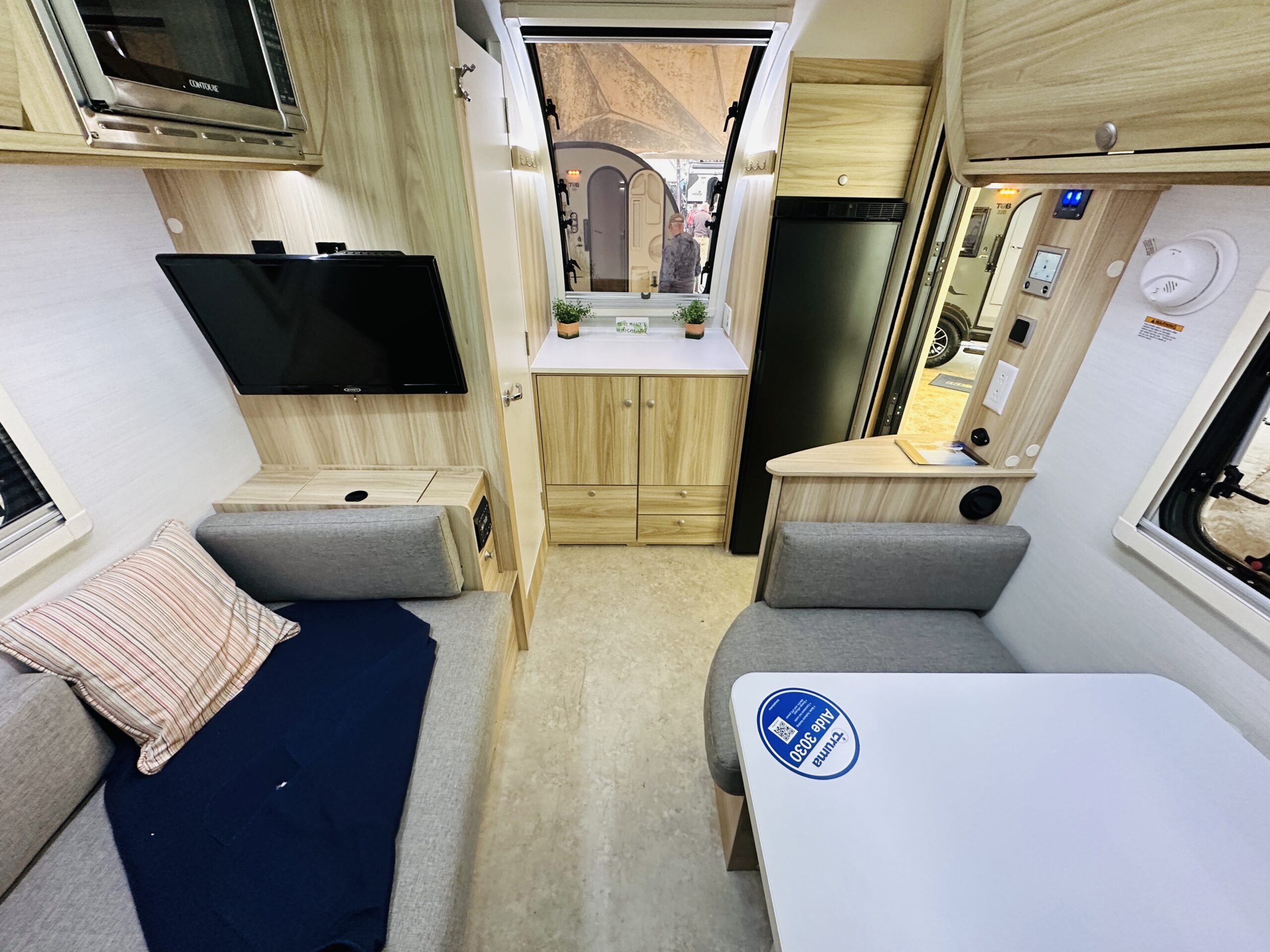 Interior of a nuCamp travel trailer 